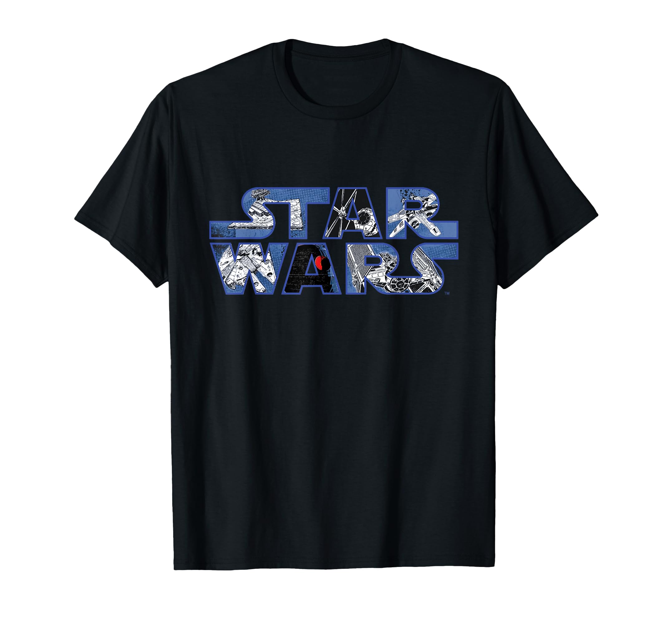 

Star Wars Logo Millennium Falcon and Death Star T-Shirt