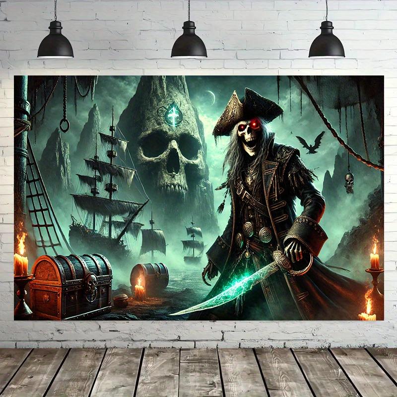 Pirate leader on Skull Island, polyester background banner, holiday decoration, room, garden, photo studio props