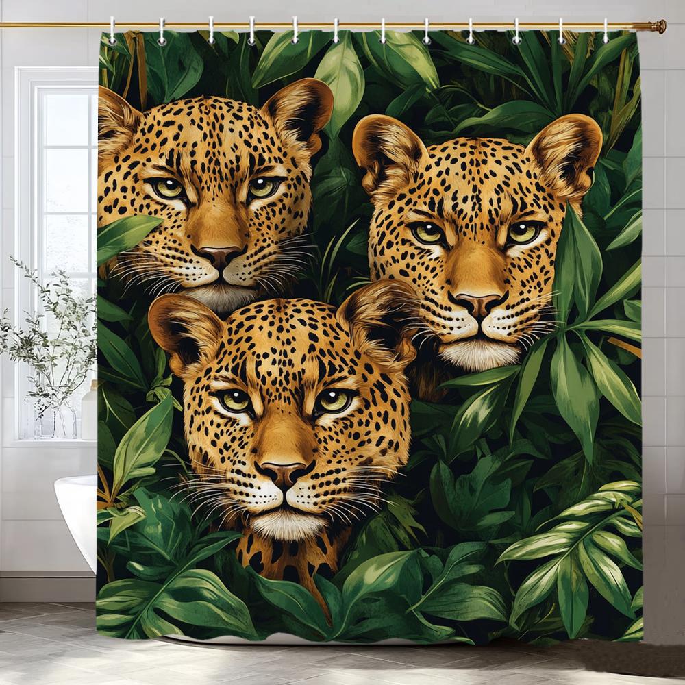 Leopards, Tigers, Wolves,Flower Animals Shower Curtain, Bathroom Shower Curtain, Waterproof Shower Curtain With Hooks