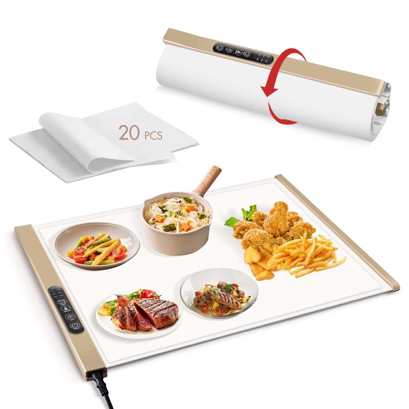 

Foldable Electric Warming Tray - 3-Temp Setting Food Warmer w/ Fast Even Heating, Portable Heating Mat слоновая кость