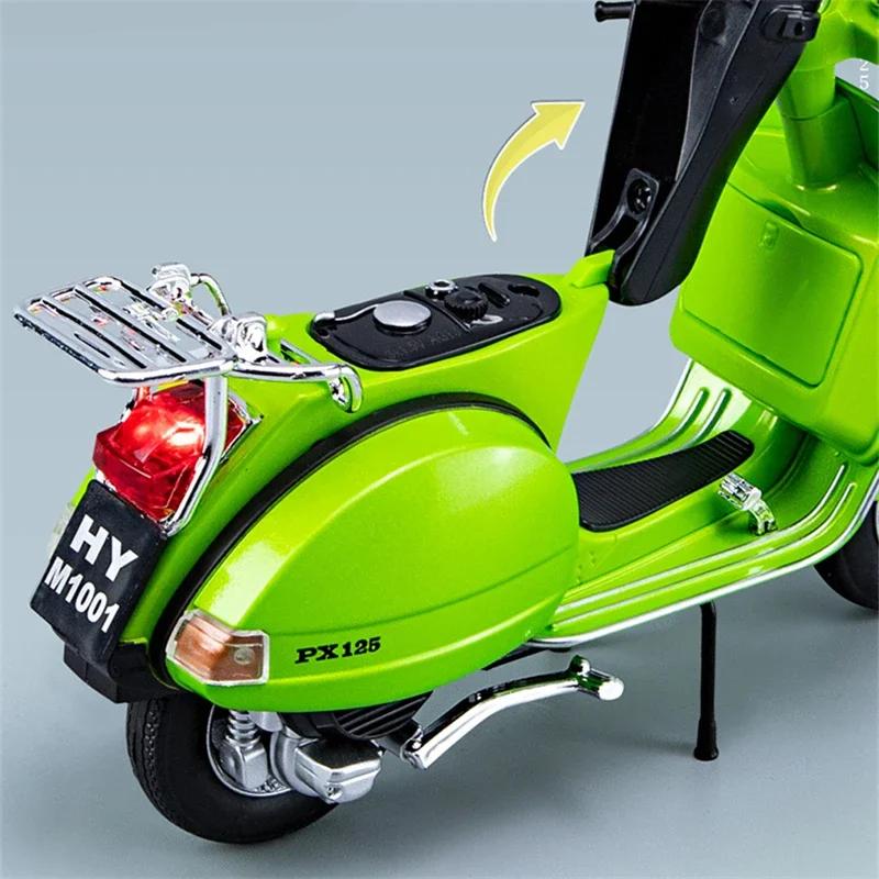 1/10 Vespa 125 Legierungs-Freizeitmotorradmodell Diecasts Metall Klassisches Motorradmodell Simulation Ton und Licht Kindergeschenke
