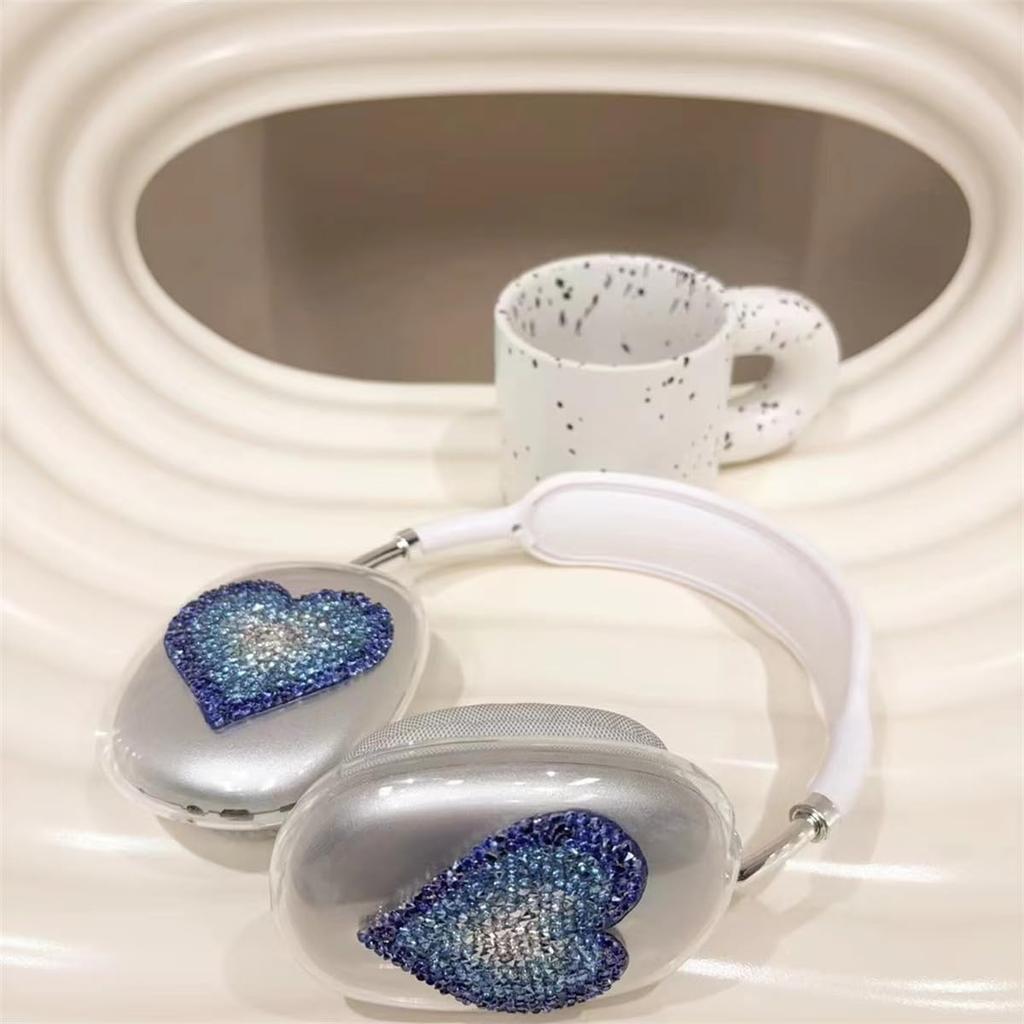 Cute Love Heart Luxurious Design Case for AirPods Max Headphones,Clear Crystal Glitter Shining Bling Diamonds Cover for AirPods Max Gift for Women