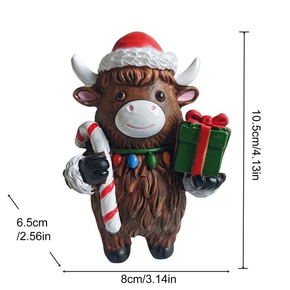Christmas Highland Cow Figurine Highland Cattle Christmas Statue Resin Sculpture Scottish Ornament Decoration Holiday Display