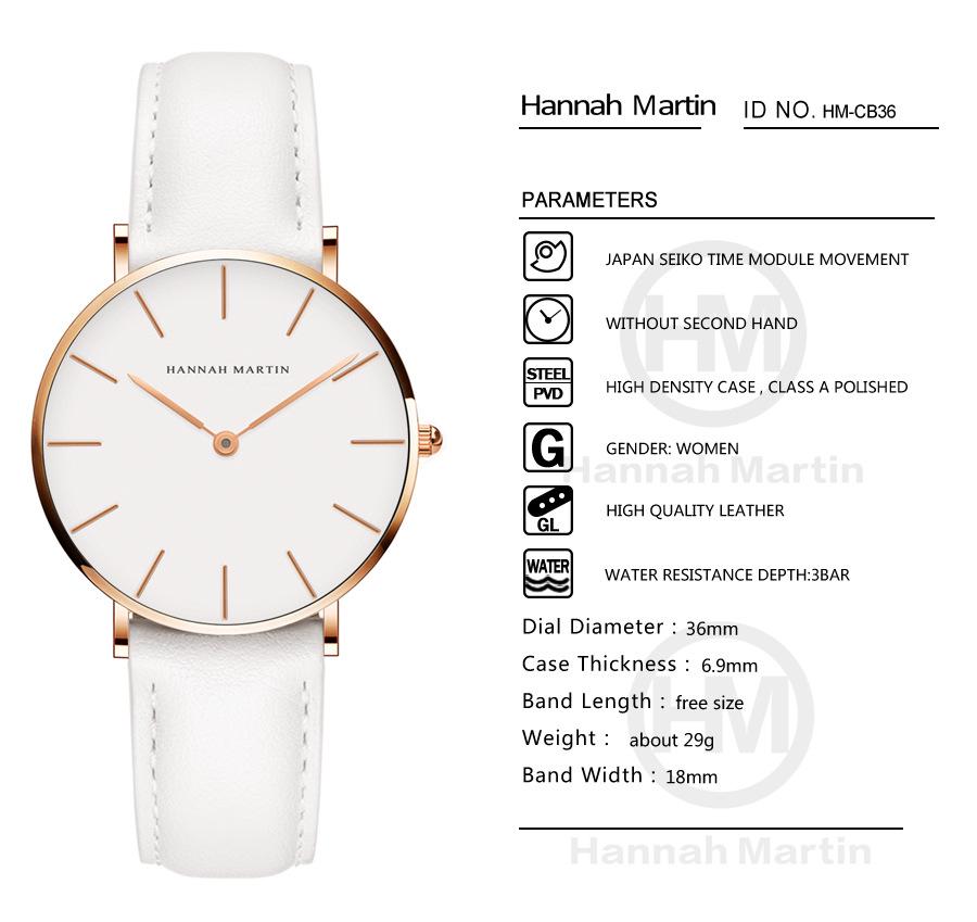 Hannah Martin Damenuhr, wasserdicht, 36 mm, modisch, vielseitig