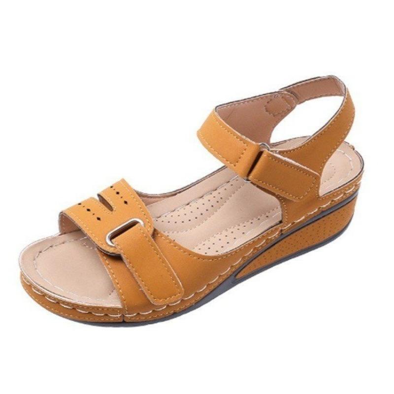 Frühling und Sommer neue y flacher Boden dicke Sohle Keilabsatz Sandalen Damen Übergröße hohle Klettverschluss-Sandalen