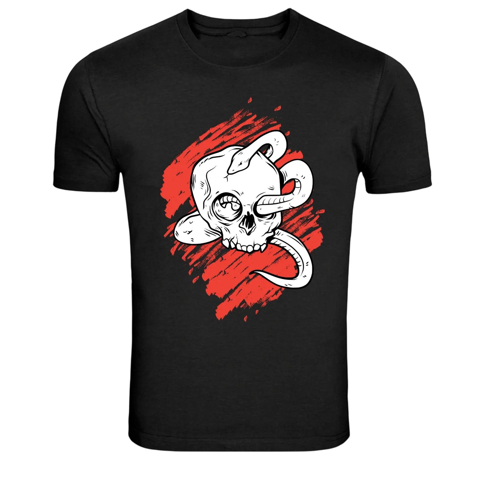 Snake Wrapped Around Skull Dark Graphic T-Shirt M