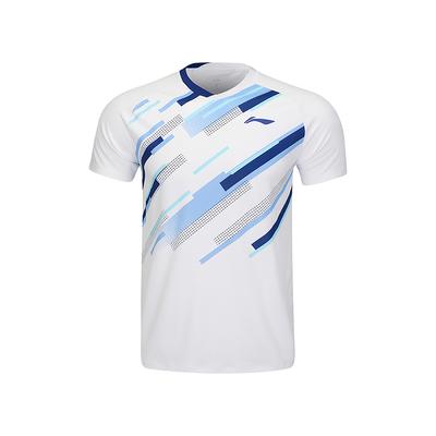 Li Ning Badminton Serie Schnelltrocknend Cool Gestreift Color-Block Wettbewerb Kurzarm T-Shirt Unisex Oberteile Weiß AAYV033-2