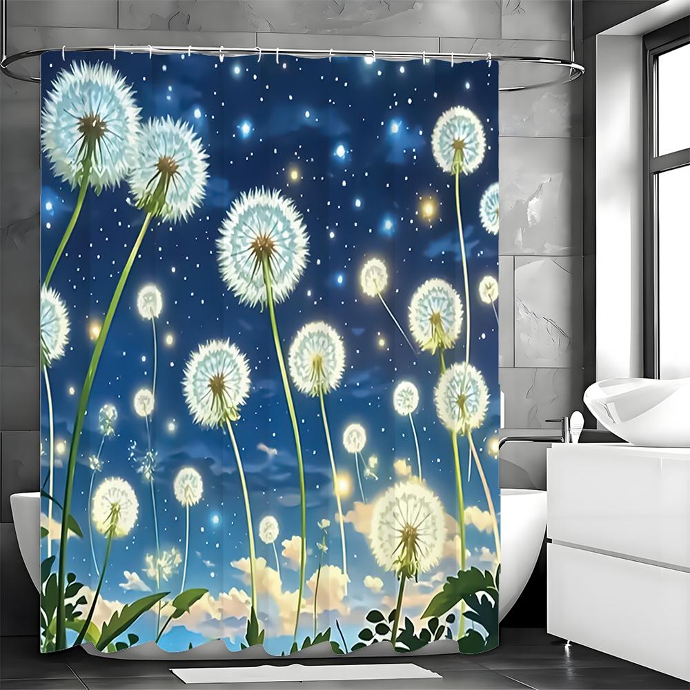 Dandelion Star Shower Curtain, Bathroom Decorative Shower Curtain, Waterproof Shower Curtain with Hooks