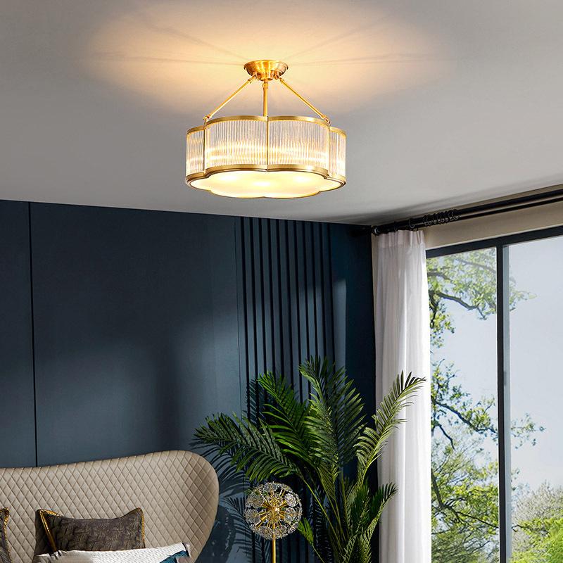 Led bedroom ceiling lamp post modern minimalist model room all copper lamps Hong Kong style light luxury study bedroom lamp