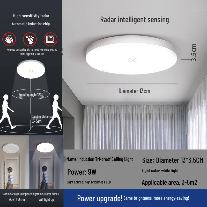 Smart Infrared Radar Sensor Ceiling Light for Stairways, Hallways, and Corridors with Voice Control