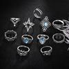 11Pc/Set Retro Sapphire Flowers Finger Ring Set Boho Crown Star Carved Joint Knuckle Rings Women J Engagement Rings For Women