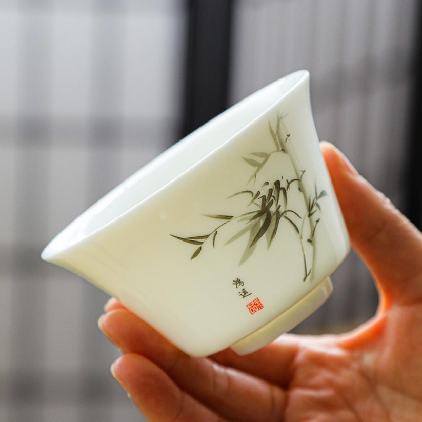 Chinese Porcelain Kung Fu Tea Set National Style Jade-Like Simplicity Three-Piece Gaiwan Tea Bowl