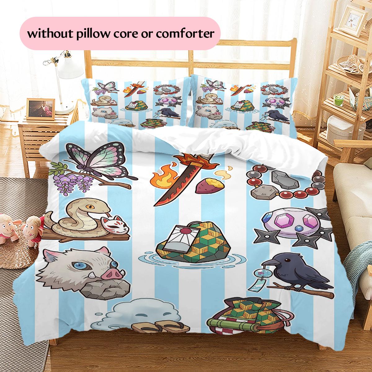 

Demon Slayer Themed Icon Demon Slayer Themed Icon Pattern Bedding Home Decoration Birthday & Festival Gift (1 * duvet cover + 2 * pillowcase) 135x200cm