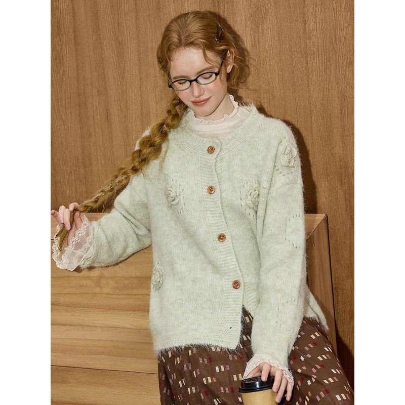 Coolhut Soft and Fluffy Three-Dimensional Floral Stylish Versatile Slimming Sweater Lazy Style 25 Winter Women's Sweater Cardigan