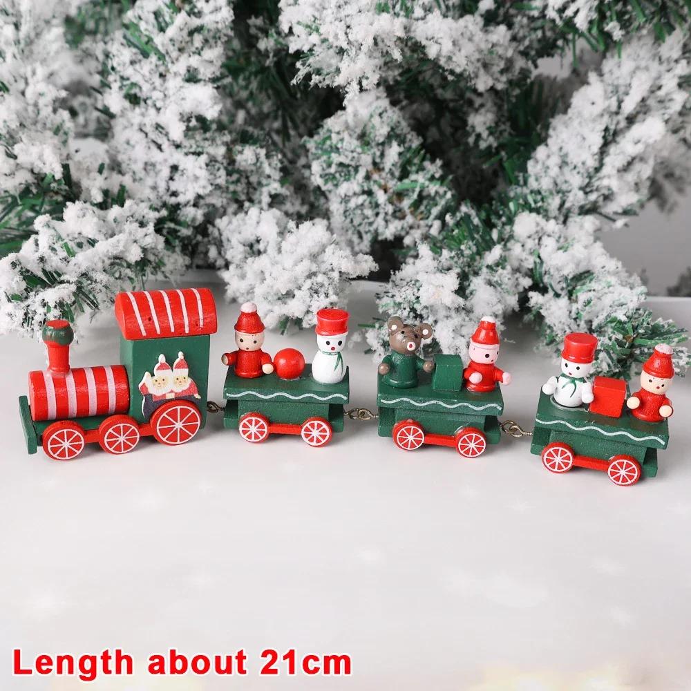 Wooden Christmas Train Ornament Plastic Mini Christmas Train Toys Festival Party Decoration Xmas Table Ornaments New Year Gifts