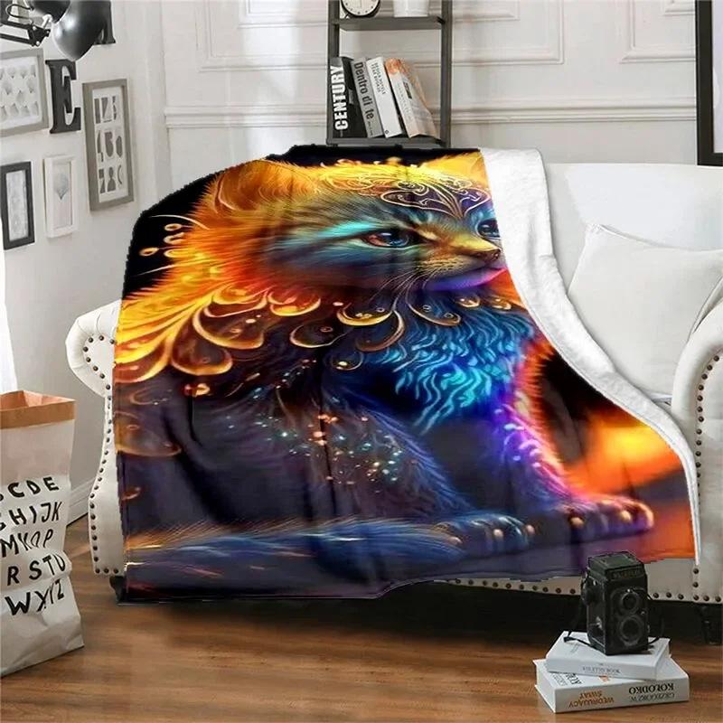 Creative Dreamy Cat Digital-printed Polyester Bedroom Velvet Flannel Cover Blanket Fleece Soft Sofa Cover Blankets for Beds