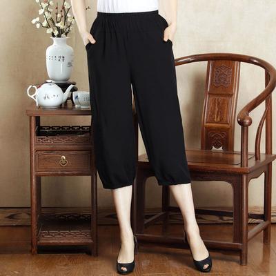 Mom's Summer Seven-Point Thin Senior Women's Pants Elastic High-Waist Lantern Loose Trousers