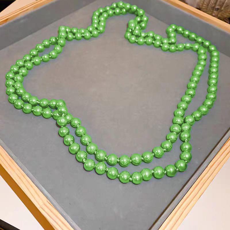 Retro Multi-Color Long Imitation Pearl Bead Necklace for Women