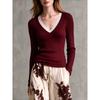 Women S Vintage Lace Splicing Knit Top V Neck Slim Fit Long Sleeve