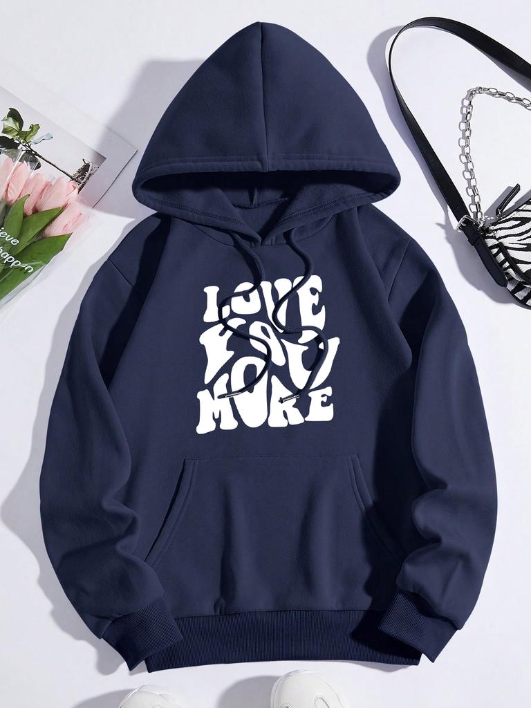 Liebe Dich Mehr Kreative Kunst Buchstaben Druck Damen Hoodie Fleece Tasche Kapuzenpullover Lässig Mehrfarbig Pullover All-Match Weich Streetwear