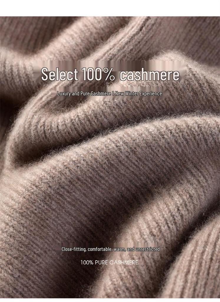 Pure Cashmere Ribbed Half-High Collar Knit Top