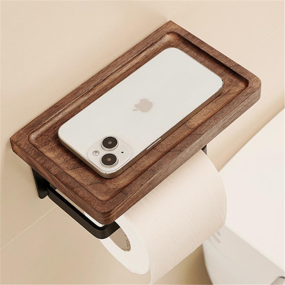 Walnut Aluminum Bathroom Paper Holder with Shelf Bathroom Paperroll Holder Wall Mount Tissue Rack Toilet Paper Holder Tissue Box