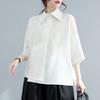 Women's Loose Long Sleeved Shirt with Personality Design Mid Length Asymmetrical Shirt Black Top