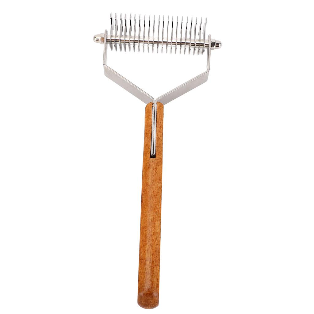 Pet Grooming Brush Stainless Steel Double Sided Dematting Deshedding Brush Dogs Shedding Tool with Wooden Handle