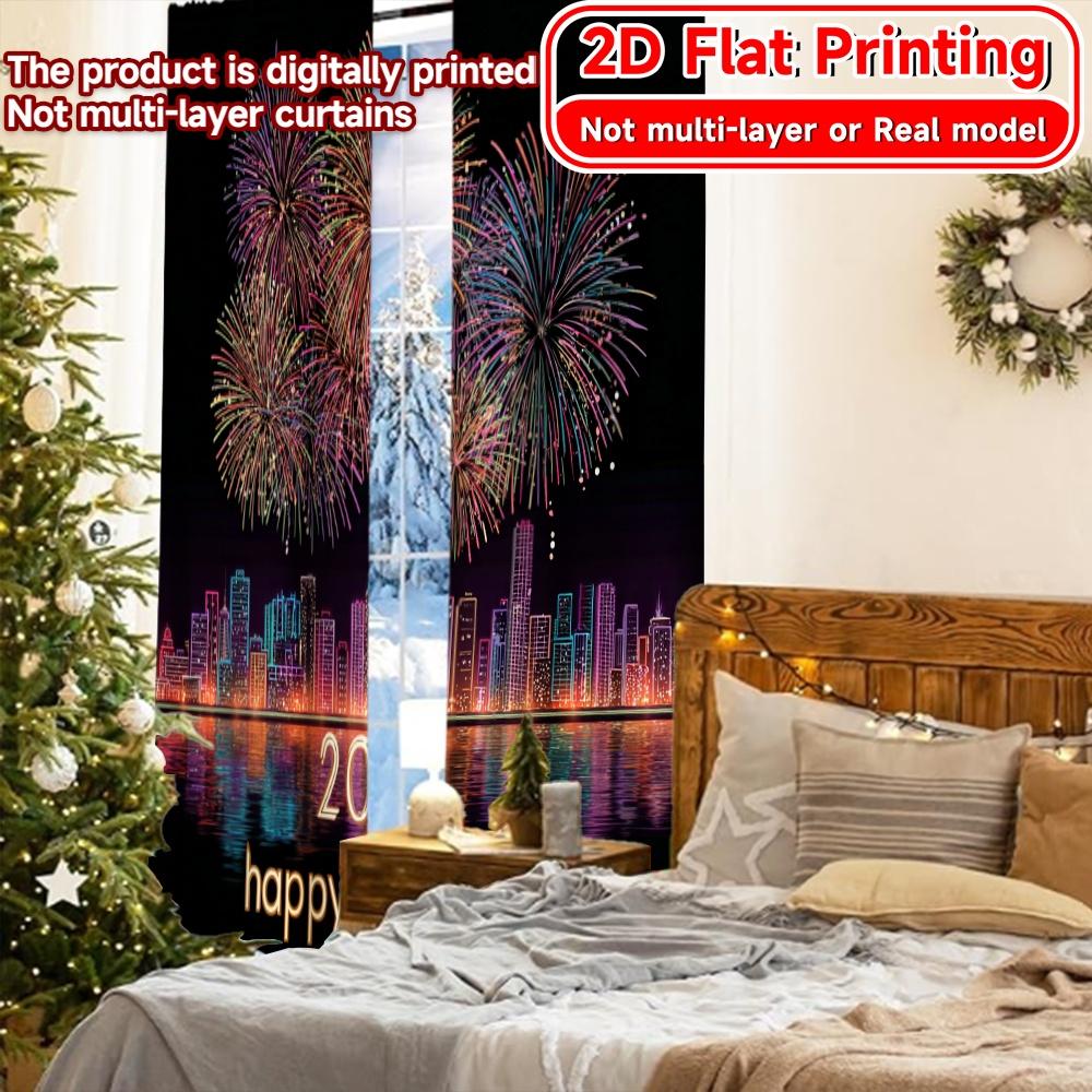 2D Flat Printing  2pcs NewYearCelebration Contemporary Modern Curtains Versatile Polyester Fabric Curtains Outdoor