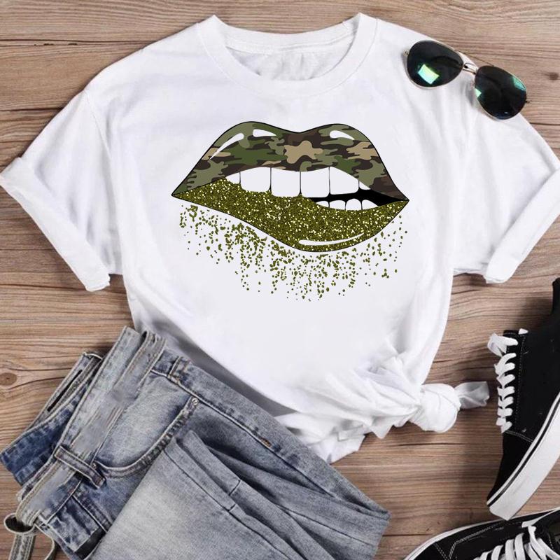 Women Lip Watercolor Sexy Lip Sweet Print T Shirt Female Graphic Top Short Sleeve Fashion  Summer Tshirts Casual Tee T-Shirt