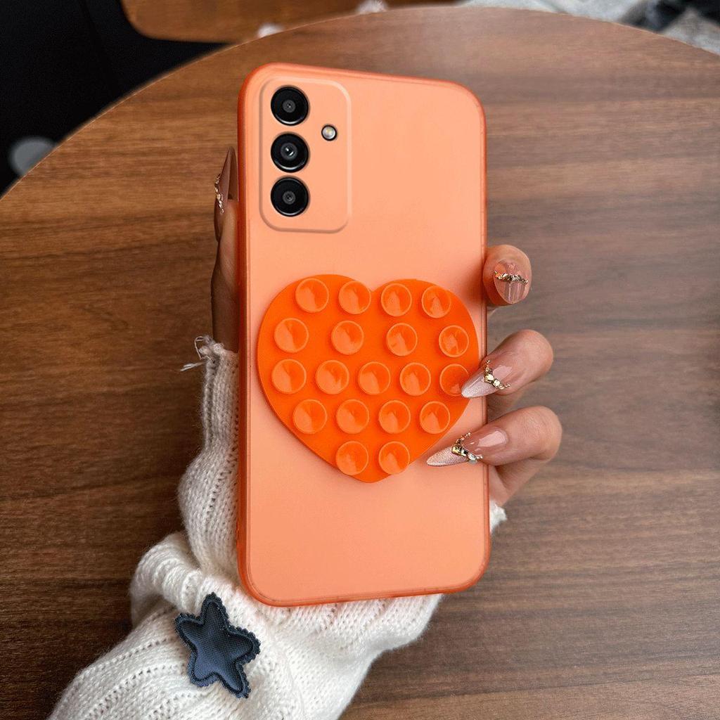 Heart Shape Suction Cup Phone Case for Samsung Galaxy A57 5G,A56 5G,A55 5G,A54 5G,A37 5G,A36,A35,A34 5G,A26 5G Semi Transparent Matte Soft TPU Cover