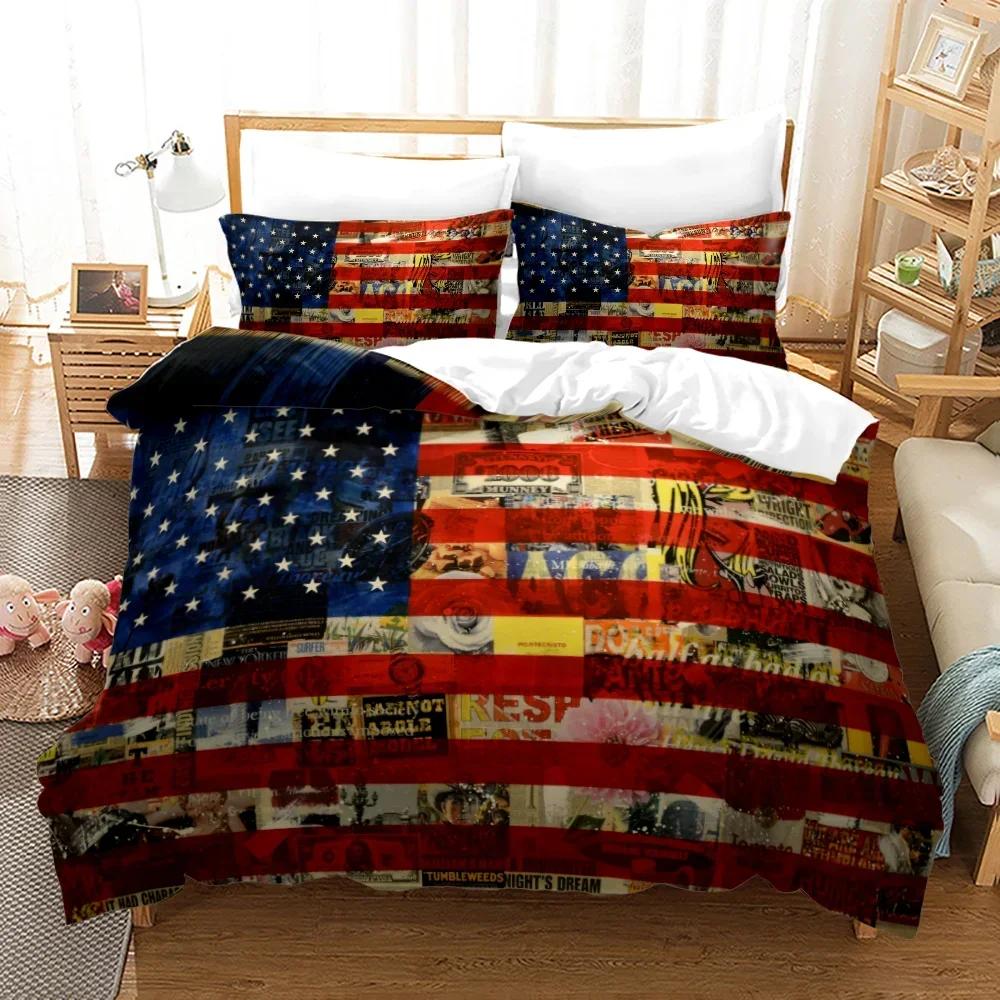 3D Print American Flag Fashion Bedding Set Double Twin King Duvet Cover Comforter Pillowcase Boys Girls Adults Bedroom