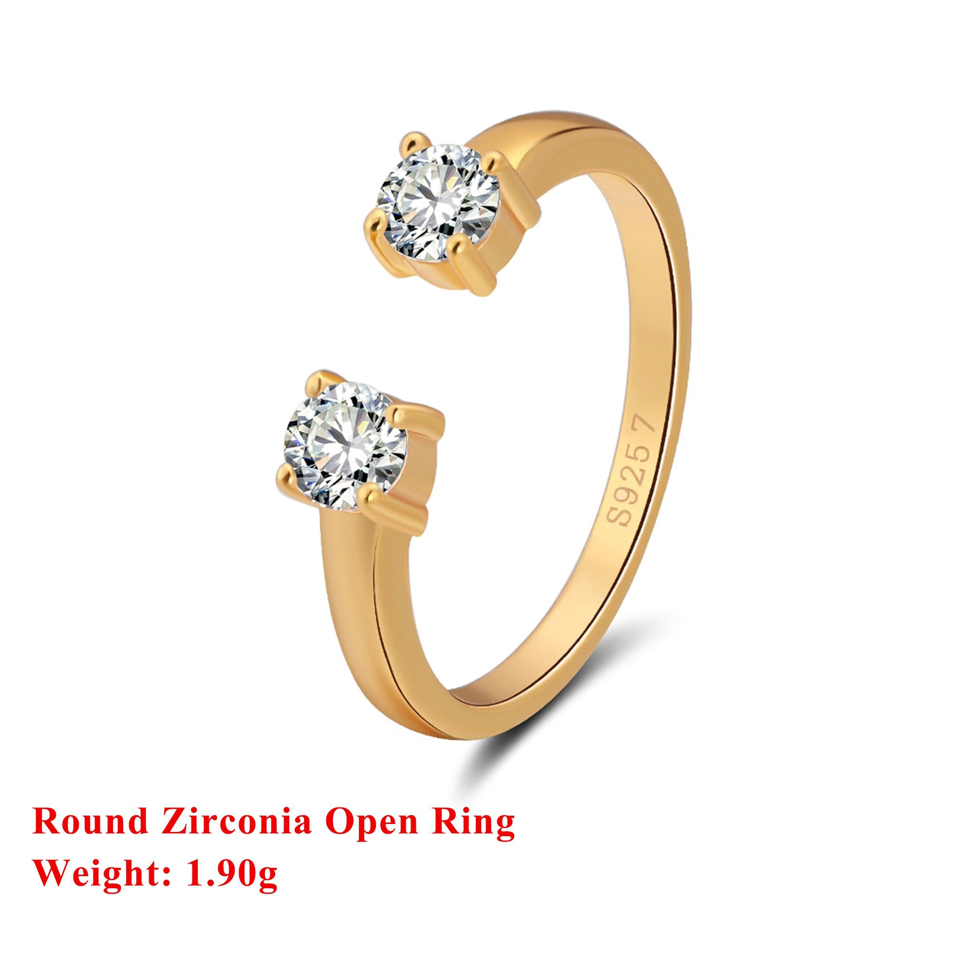 

Effie Queen 925 Solid Sterling Silver 14k Gold Round Cut Zirconia Ring Simple Jewelry for Women Wedding Party Banquet Gift SR60