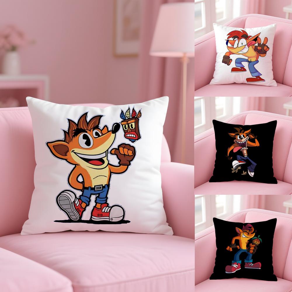 C-Crash B-Bandicoot Cushion Cover Plush Fabric Soft Double-Sided Printed Invisible Zipper Sofa Pillow Case Home Decor