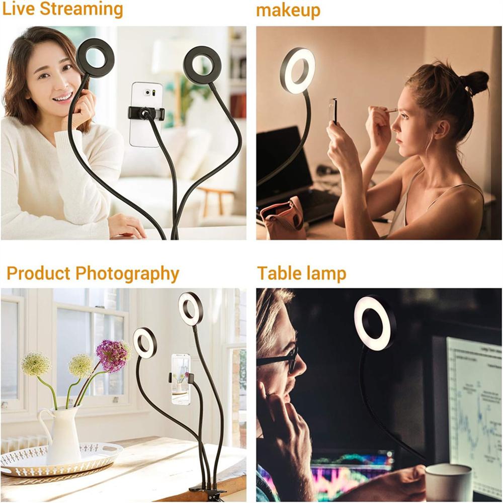 Dual Lights Led Ring Fill Light Flexiable USB Ring Light Fill-in Lamp Dimmable Ring Lamp with Phone Holder for Live Streaming