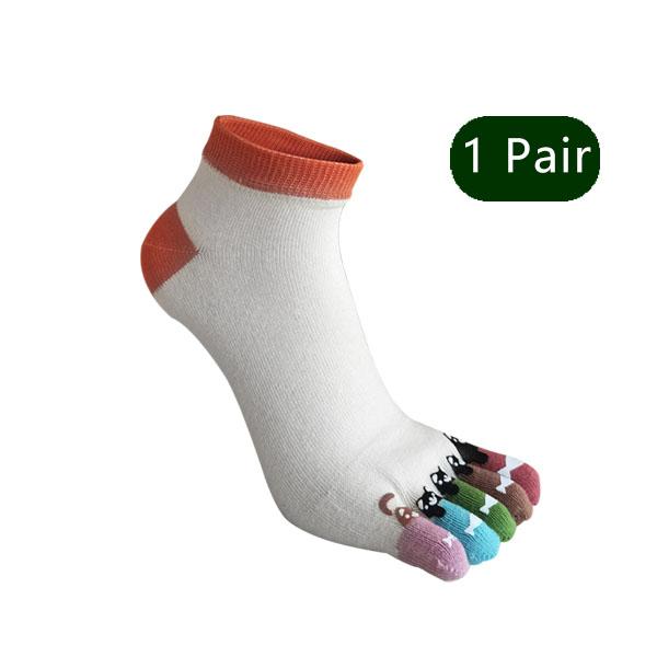 1/5 Pairs Toe Socks Women Girl Cotton White Cute Cartoon Bear Fish Print Soft Beautiful Fashions Ankle Boat Five Finger Socks
