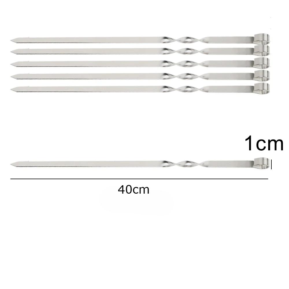 6pcs Stainless Steel Barbecue Skewer Flat BBQ Sticks Fork Outdoor Camping Picnic Utensil Kitchen Accessories