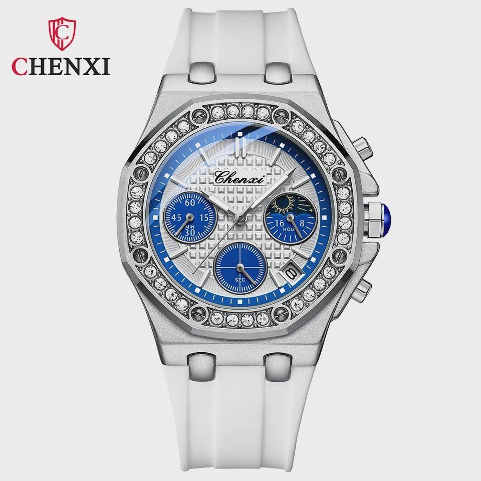 Women Luxury Watch Ladies Watches Vintage Quartz Wristwatch Waterproof Silicone Strap Multi-Functional Wristwatch синий