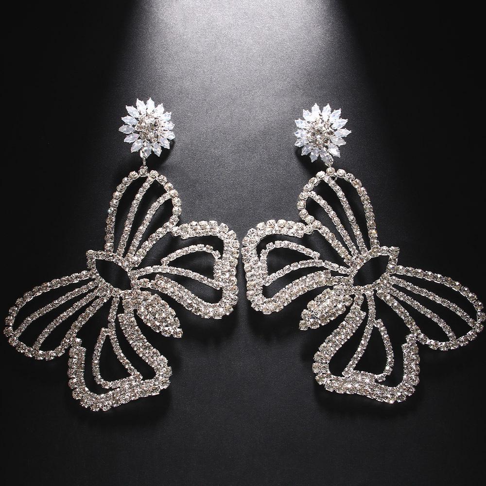 Vintage Exaggerated Big Butterfly Earrings With Diamonds, High-End Flower Studs, Women S Fashion Earrings Earrings серебряный