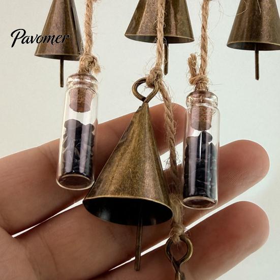 Natural Log Beads Hanging Ornament Vintage Metal Wind Chimes with Bells And Wishing Bottle, Rustic Witch Small for Windows Wood Ring, Bohemian