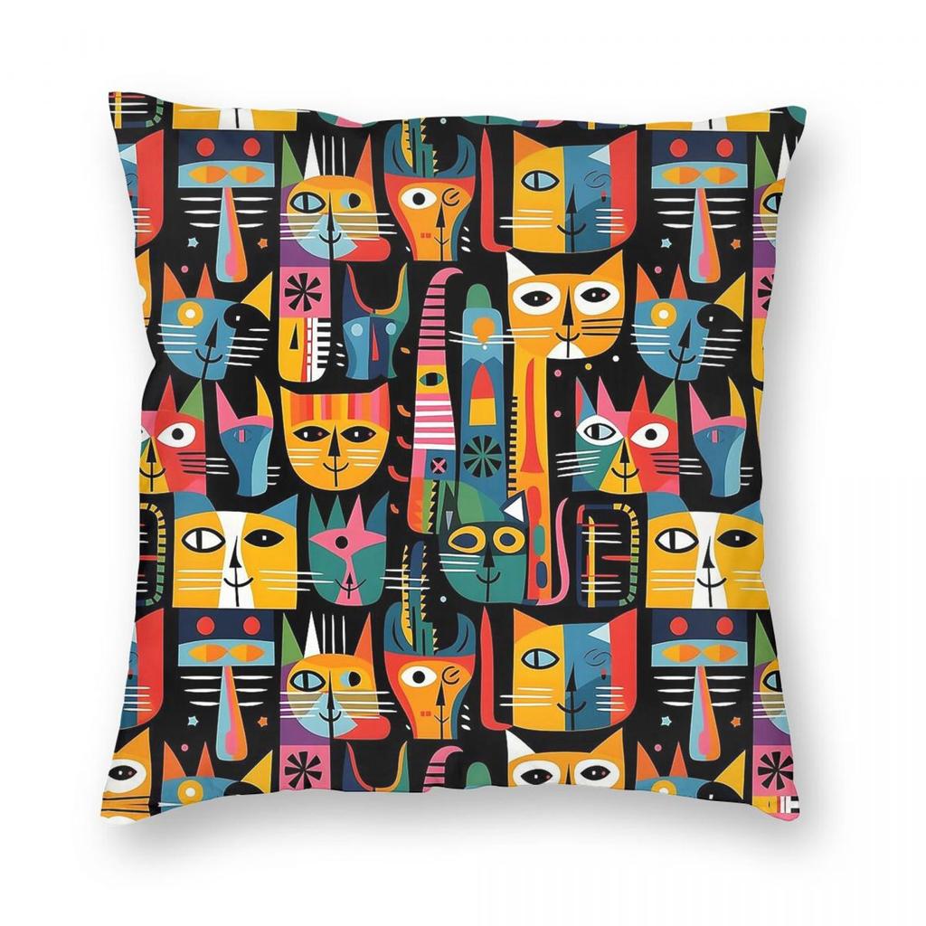 Colorful Picasso Cats Square Pillowcase Polyester Linen Velvet Pattern Zip Decor Bed Cushion Cover 45X45