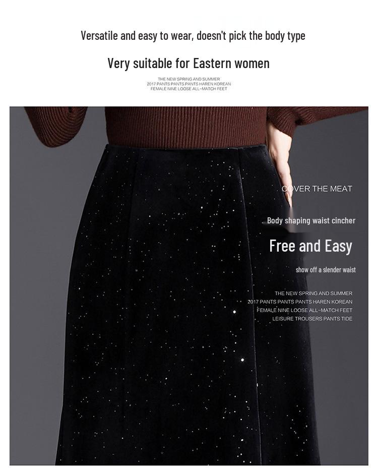 Black Velvet Sequin Fishtail Skirt - 2026 Spring High-Waisted Bodycon Skirt for Commuting