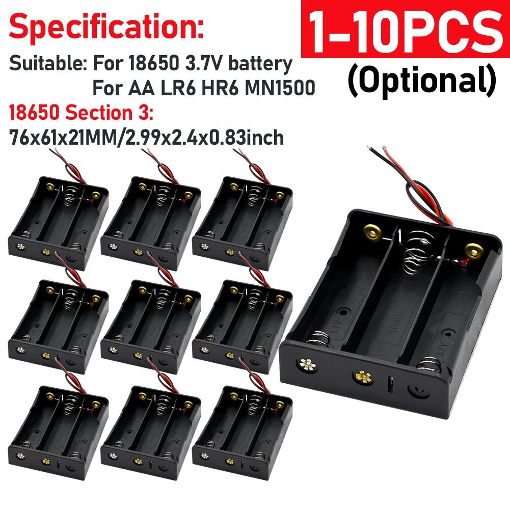 10-1pcs 1 2 3 4 Slot Plastic 18650 Battery Holder with Wire Lead Black 18650 Battery Storage Box Case for 18650 3.7V Battery