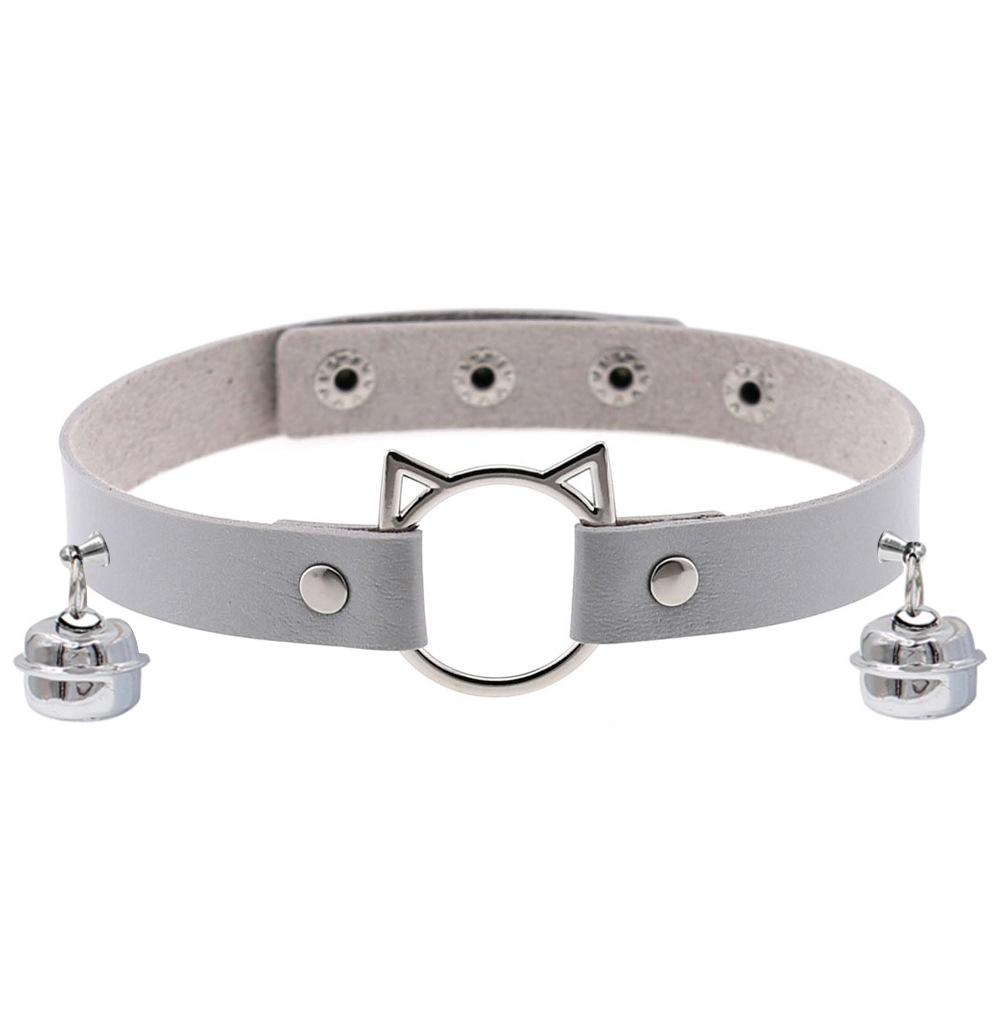 Eco-friendly PU Leather European and American Cartoon Cat Head Bell Collar Dark Punk Wind Choker Necklace Necklace Female