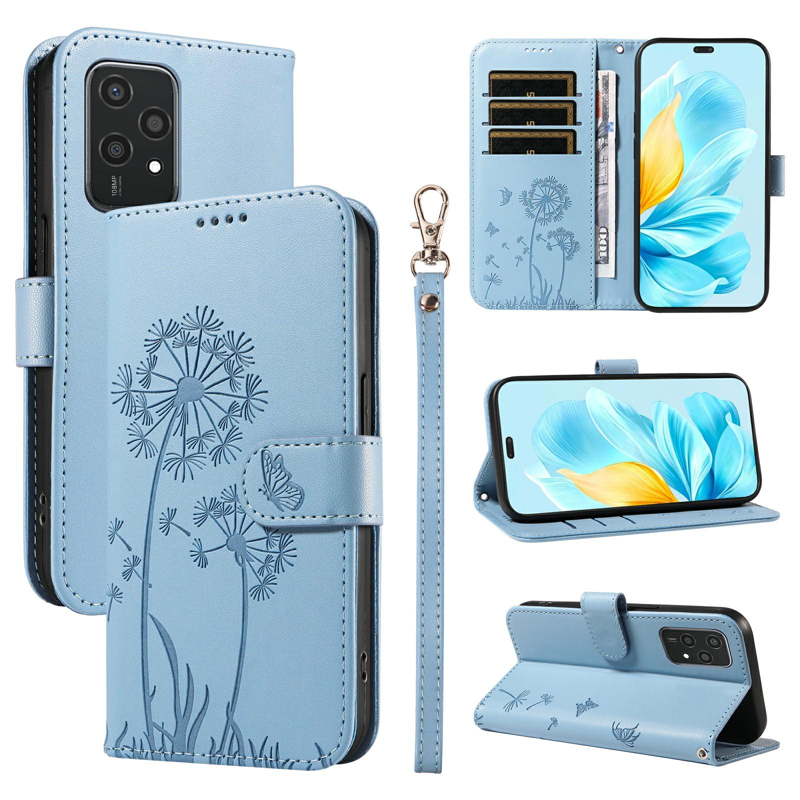 

For Honor 200 Lite Leather Case Wallet Phone Cover Dandelion Imprint Sky Blue