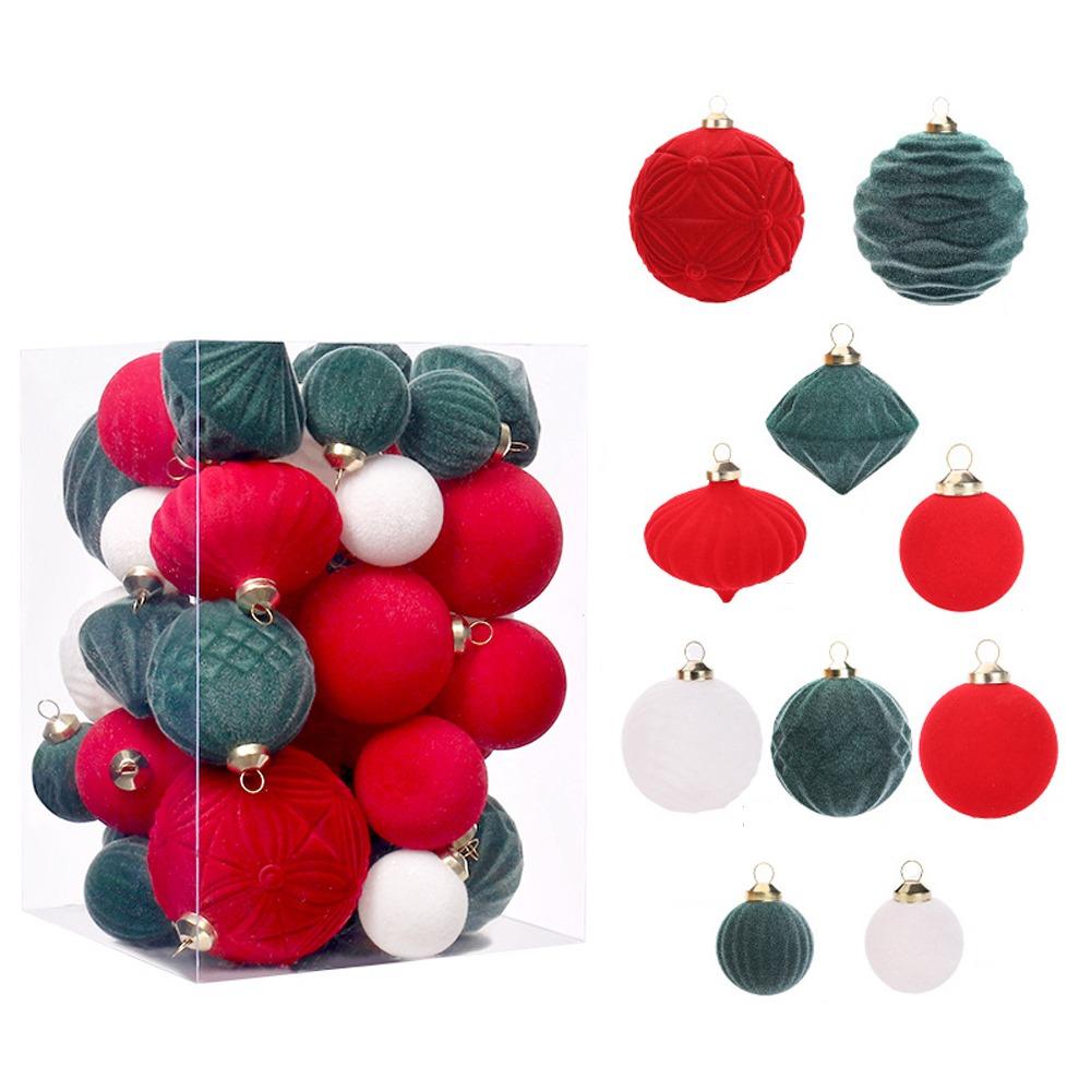 35pcs Flocked Christmas Velvet Ball Pendant Reusable Xmas Tree Ornaments  Xmas Party Favors