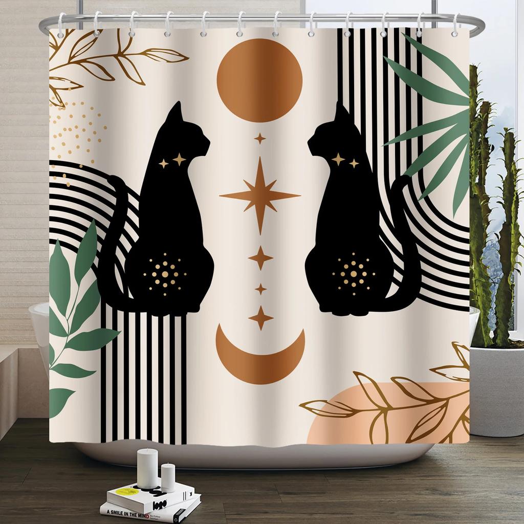 Nordic Wind Boho Shower Curtain for Bathroom Abstract Mid Century Modern Minimalist Geometric Arch Beige Bohemian Bath Curtain