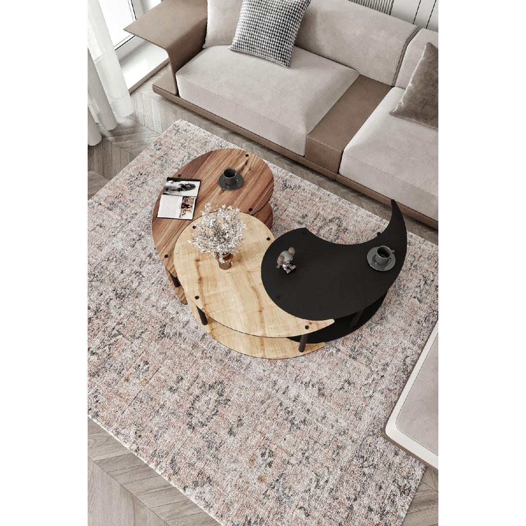 Yin Yang Unity Serenity Coffee Table Set Of 3 Sapphire Oak Madran Walnut Black 90 Cm Diameter