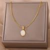 Fashion Stone Opal Oval Necklace For Women Stainless Steel Gold Color Oval Stone Pendant Necklace Wedding Aesthetic Jewelry Gift
