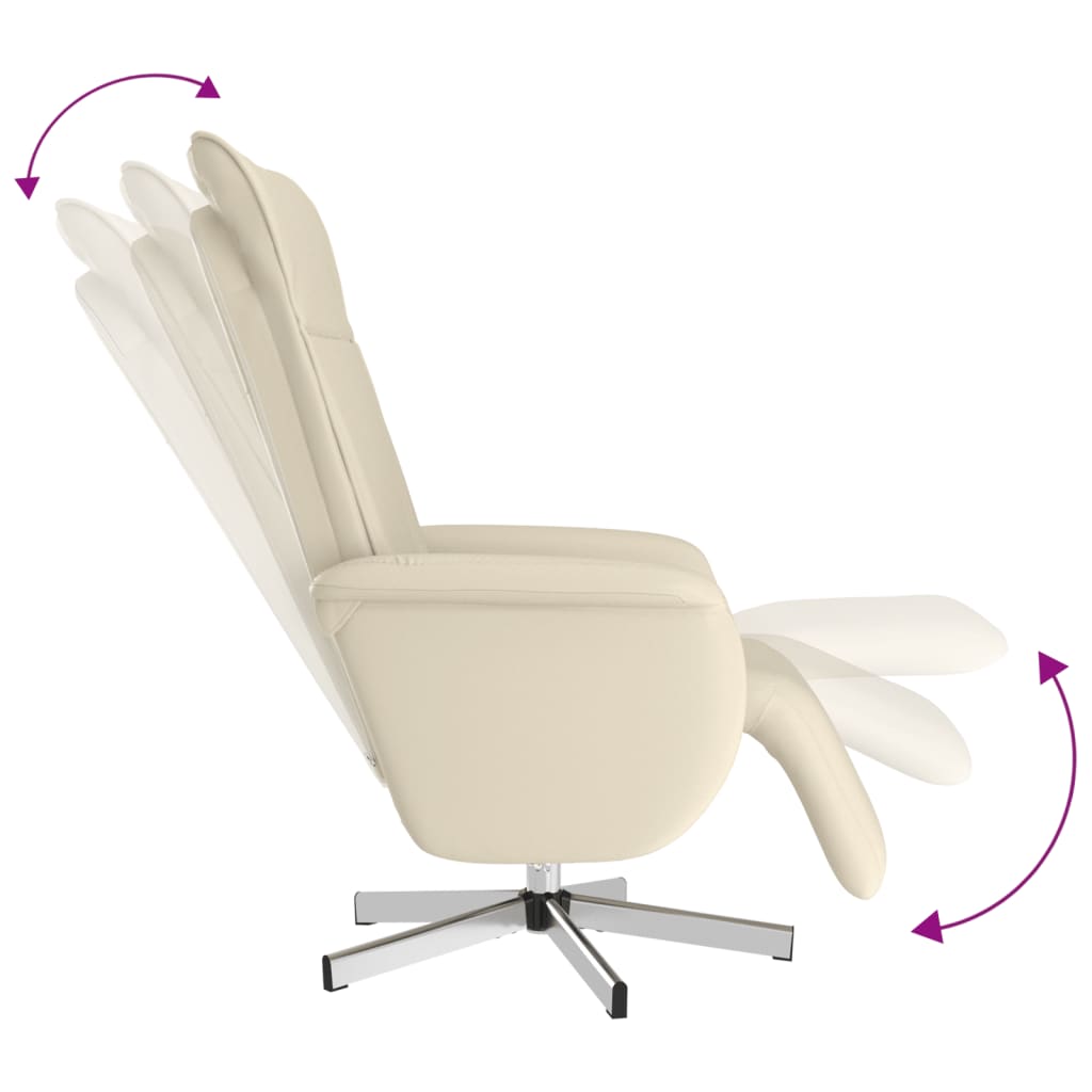 Cream Faux Leather Relaxation Armchair with Footrest